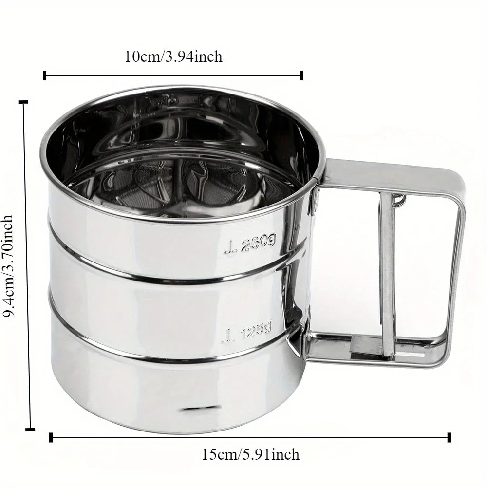 Baking Flour Sifter Food Strainers Powder Stainless Steel Hand-held Reusable Sieve for Flour Cup Shakers Kitchen Baking Tools Kitchen Tools, Cooking Utensils