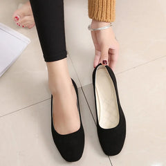 Women Suede Loafers Flat Heel Shallow Female Shoes Spring Summer Square Toe Basic Concise Women Pumps Size 36-43 Flat Shoes