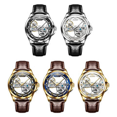 OLEVS 6661 Mens Watch Luxury Automatic Mechanical Watch Waterproof Luminous Leather Strap Watch Watches For Men Box Original
