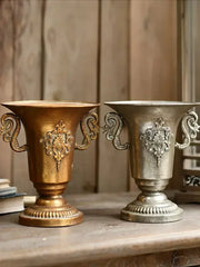 Vintage High Foot Iron Vase Classical Living Room Dry Flower Arrangement Accessories Creative Home Metal Flower Pot Decoration