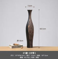 Light Luxury Retro - style Vertical Black Resin Vase Ideal for New Chinese - inspired Living Room and Entrance Dried Flower Dec