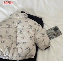 Winter Toddler Girl Parkas Cotton Padded Floral Print Long Sleeve Baby Girls Outerwear Coat Loose Thicken Warm Kid Girl Snowsuit