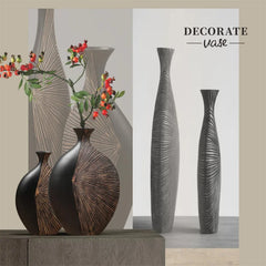 Light Luxury Retro - style Vertical Black Resin Vase Ideal for New Chinese - inspired Living Room and Entrance Dried Flower Dec