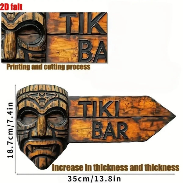 2D Tiki Bar Arrow Wooden Sign - Hawaiian Style Arrow Wall Ornament, Suitable for Outdoor, Beach Parties, Bars, Hawaiian Decor