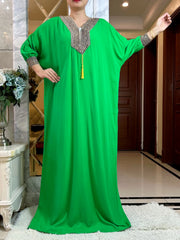 2025New Muslim Women Long Sleeve Autumn  Dress Cotton With Big Scarf Boubou Maxi Islam Women Dress African Abaya