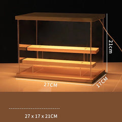 Clear Acrylic Figure Display Cabinet With Solid Wood Step Stand for Blind Box Toy, Cosmetic, Souvenir Display Box With Light Kitchen & Dining Furniture