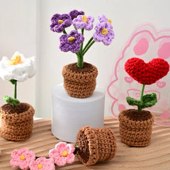 Crochet Knitting Flowers Potted Homemade Crochet Rose Tulip Daisy Office Desktop Ornaments Car Automotive Interior Decoration Home Decor, Plants & flowers