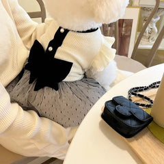 Luxury Dog Dress for Small Dogs Summer Puppy Clothes Bow Lace Dog Skirt Black White Dog T Shirt Girls Dog Costume Chihuahua Vest Pet Shop Pet Clothing