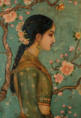 Retro Traditional Indian Woman Lady in The Garden Animals Pattern Poster Canvas Painting Wall Art Pictures Home Interior Decor