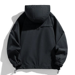Men's Windbreakers Men Hooded Jacket Zipper Coat Cargo Waterproof Black Bomber Camping Loose Thin Softshell Hooded Hiking Jacket