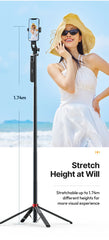 Ulanzi MA09 1.74m Selfie Stick Tripod for iPhone 17 15 Android Phone w Remote Control Panoramic Ball Head Holder U200 VL49 Kit