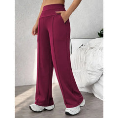 Women's Plain Loose Straight Leg Pants, Wide Leg High Waist Sporty Casual Sweatpants with Pockets, Comfortable Daily Wear Casual