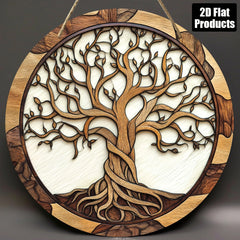 Tree of Life Wall Art - Rustic Round Wooden Sign, 5.9 Inch Home Decor for Living Room, Artistic Gift for Holiday, Kitchen Office