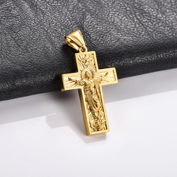 Religious Stainless Steel Cross Pendant Necklace for Women Men Charms for Chain Choker Christian Metal Jewelry Making Accessory