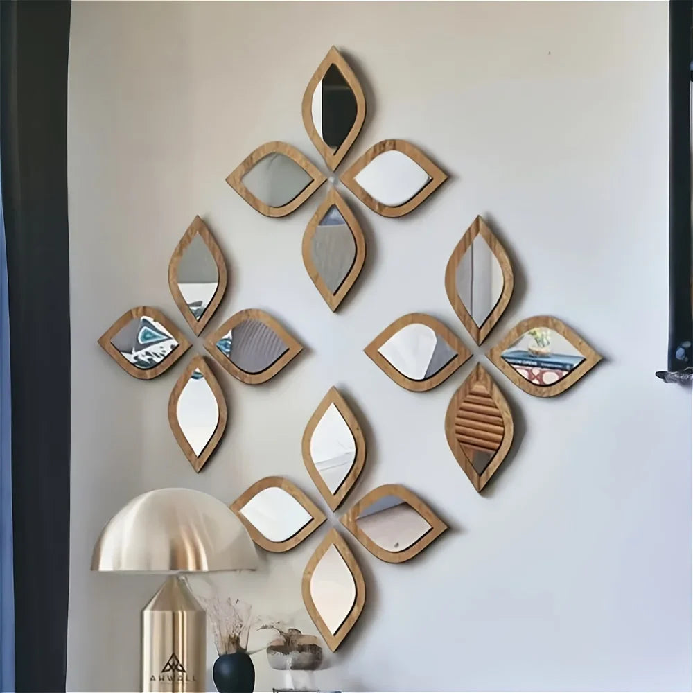 8/4pcs Boho Tear-Shaped Decorative Wall Mirrors Acrylic Modern Mirror Wall Art Bedroom Office & Living Room wooden Ornament