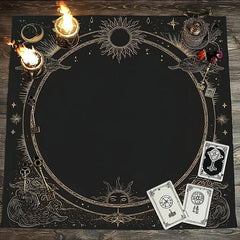 VIKAMA Black Gold Sun Moon Space Minimalist Tarot Card Altar Cloth Ritual Tablecloth Witchcraft Divination Mat Decoration