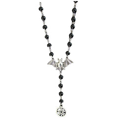 Fashion Black Rosary Necklace, Gothic Bat Pendant Necklace, Bat Five Pointed Star Necklace, Witch Jewelry, Halloween Party Gifts
