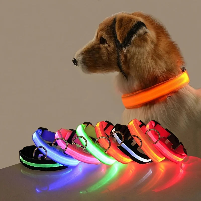 Nylon LED Night Safety Flashing Glow In The Dark Dog Leash Dogs Luminous Fluorescent Pet Dog Collar Pet Shop
