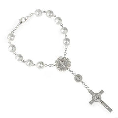 A52E One Decade Auto Rosary Beads Catholic Bracelet Saint Benedict Crucifix Divine Mercy Gift for Women Men
