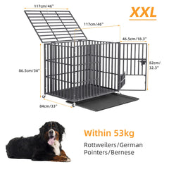 XXL Large Heavy Duty Dog Crate Strong Pet Cage Tear Resistant Square Tube Metal Kennel Playpen with Lockable Wheels and Tray Pet Shop
