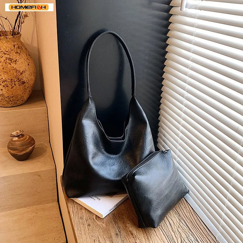 Homefish New Tote bag 100 hand bill of lading shoulder women's bag retro simple large bag Tote bag