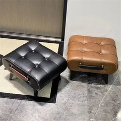 PU Leather Small Ottoman Foot Stool with Wood Legs