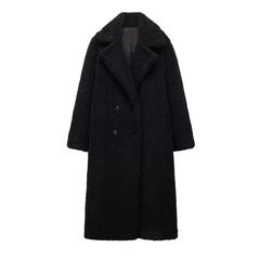 Women’s Winter Double-Breasted Velvet Long Coat