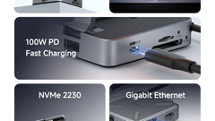 Hagibis Magnetic Stand USB C Hub With 2230 SSD Enclosure Type-C Hub SD/TF 4.0 4K@60Hz HDMI Gigabit Ethernet for iPhone 17 Pro 16