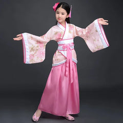 Ancient Chinese Dress Girls Children Kimono Traditional Ethnic Fan Students Chorus Dance Costume Japanese Yukata Kimono Style