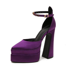 Brand Rhinestone Satin Women's Sandals Fashion 14.5cm High Heels Platform Black Red Dress Party Wedding Women's Shoes Large 4142
