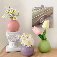 Ins Ceramics Flower Vase Nordic Hydroponics Vases Creative Room Decor Mini Flower Bottle Pots Desktop Ornament Craft