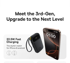 Baseus 22.5W 10000mAh 20000mAh Power Bank Built-In Retractable USB-C & Lightning Cable for iPhone 16 Samsung S25 Xiaomi Poco
