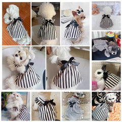 Bow Dog Princess Dress Dog Clothes Summer Black White Luxury Striped Skirt Dog Vest Chihuahua Bichon Yorkie Clothing for Dogs Pet Shop Pet Clothing
