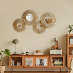 Round Decorative Wall Mirrors Farmhouse Circle Mirror with Hemp Rope Boho Mirrors for Bedroom, Bathroom, Living Room Decor Gift