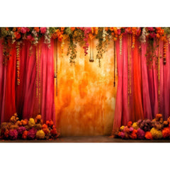 Happy Diwali Photography Backdrop Marigold Flower Curtain Puja Ganpati Pooja Traditional Wedding Birthday Party Photo Background