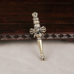Brass Tibetan Vajra Staff Handle Piece Tibetan Style Artifact Vajra Pestle Heavenly Staff Ornament Piece Bronze Ware