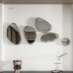 Modern Stainless Steel Water Drop Decorative Mirror Wall Hanging Restaurant Model Room Wall Decoration Pebble Stone Hanging  CC