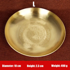 Buddhism Copper Plate 18cm Auspicious Tibetan Brass Engraving Dish Worship For Buddha Fruit Tray Desktop Home Gift Decorative