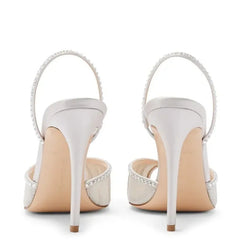 Summer new pointed fish mouth lace mesh rhinestone rivet wedding shoes thin high-heeled banquet dress large size women's sandals Heels