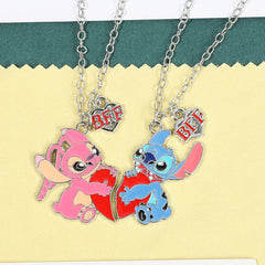 Couple's Stitch Heart Necklace - Gold & Silver Angel And Stitch Cute Style Jewelry Pendant Gift for Girls