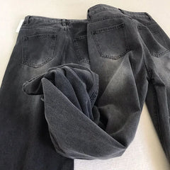 Lady Retro Black Gray High Waist Jeans Pants Women Fashion Straight Leg Denim Trousers Girls Loose Fit Thin Casual Pants
