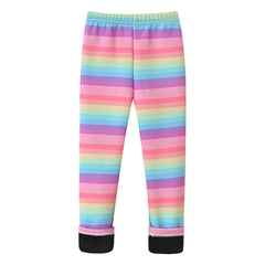 Girls Warm Plush Long Pants for Autumn Spring Cartoon Butterfly Striped Soft Cozy Leggings Fleece-Lined Bottoms Kids Casual Wear