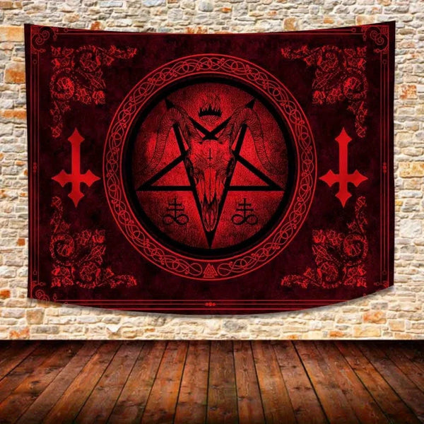VIKAMA Halloween Dark Night Ritual Tapestry Satanic Goat Head Witch Secret Chamber Altar Bar Room Decoration