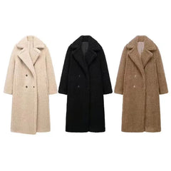 Women’s Winter Double-Breasted Velvet Long Coat
