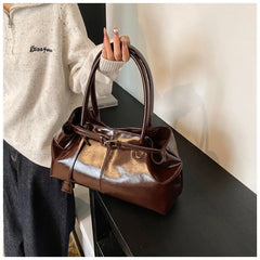 Large Capacity Oil PU Leather Shoulder & Tote Bag for Women