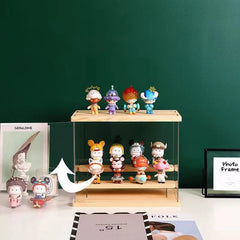 Clear Acrylic Figure Display Cabinet With Solid Wood Step Stand for Blind Box Toy, Cosmetic, Souvenir Display Box With Light Kitchen & Dining Furniture