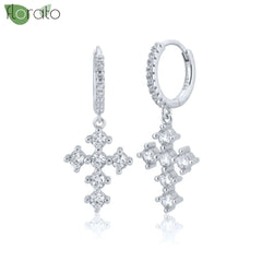 925 Sterling Silver Needle Fashion Cross Pendant Hoop Earrings for Women Vintage Gold Color Small Earrings Luxury Jewelry Gifts