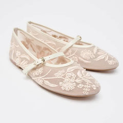 Mesh Embroidery String Bead Brand Women Ballet Flats Fashion Buckle Breathable Mary Jane Shoe Comfort Low Heel Soft Flat Shoes