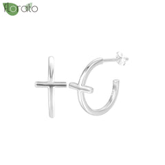 925 Sterling Silver Needle Fashion Cross Pendant Hoop Earrings for Women Vintage Gold Color Small Earrings Luxury Jewelry Gifts