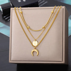 316L Stainless Steel Multilayer Heart Necklace Girls Goth Gold Color Clavicle Chain Charm Choker Jewelry Birthday Gift